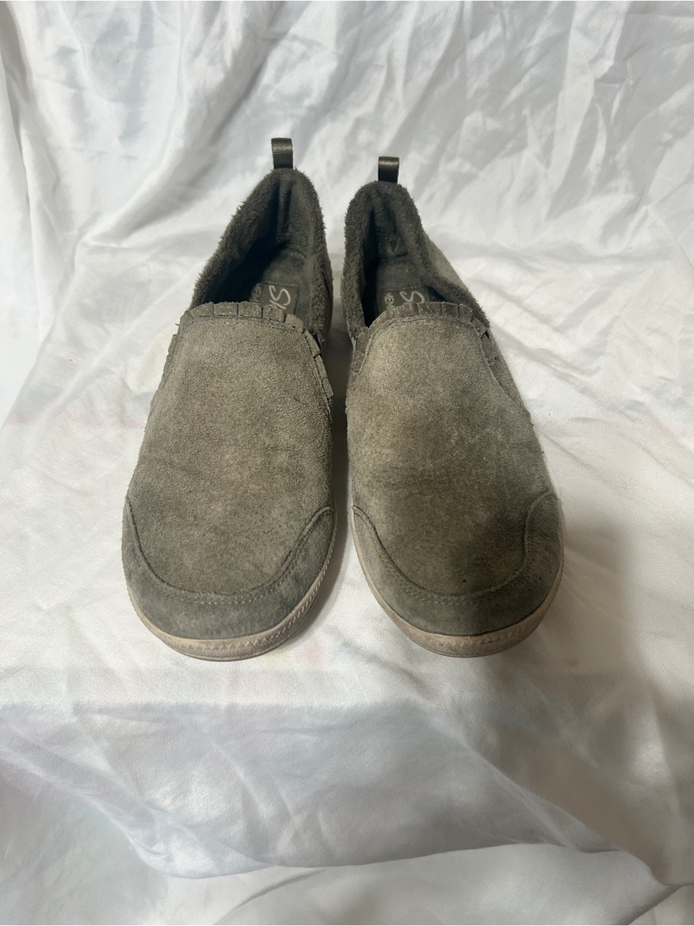 Skechers Slip-On Suede Sneakers in Olive Gray